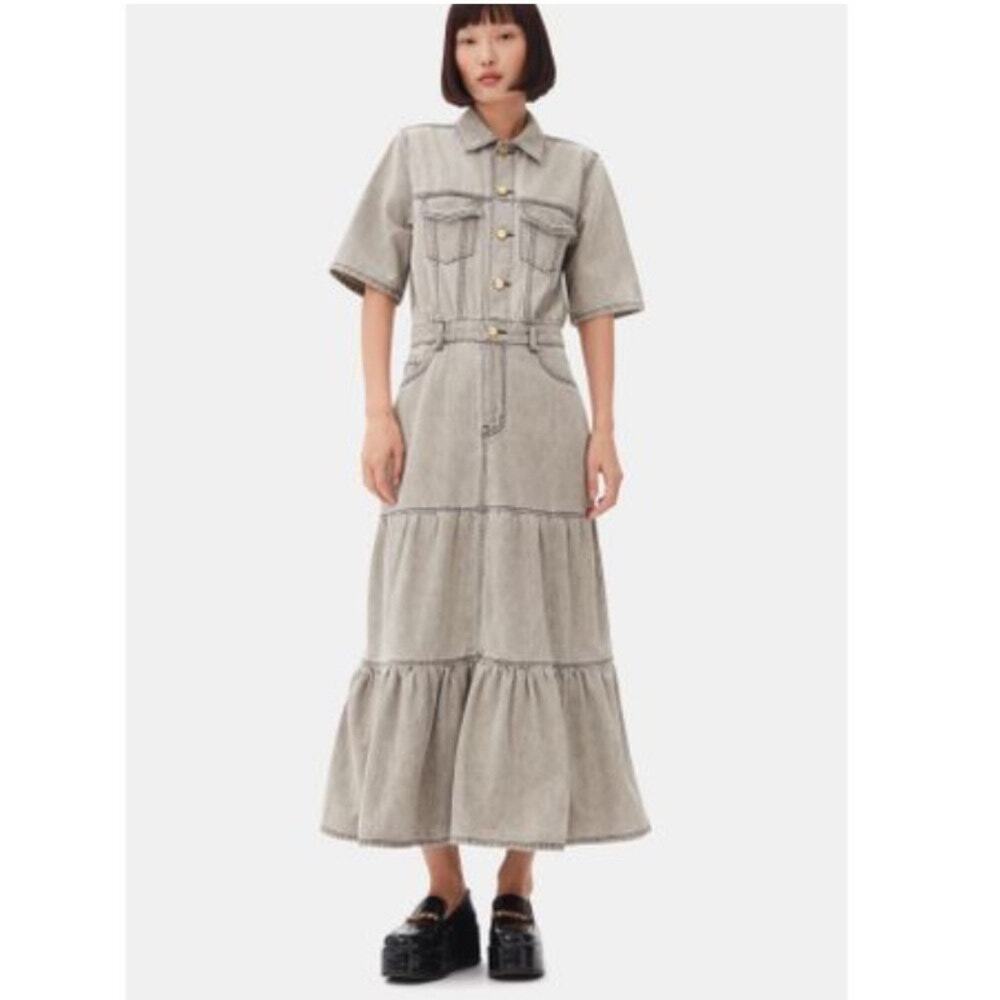 Ganni denim cotton blend gray maxi dress size 12